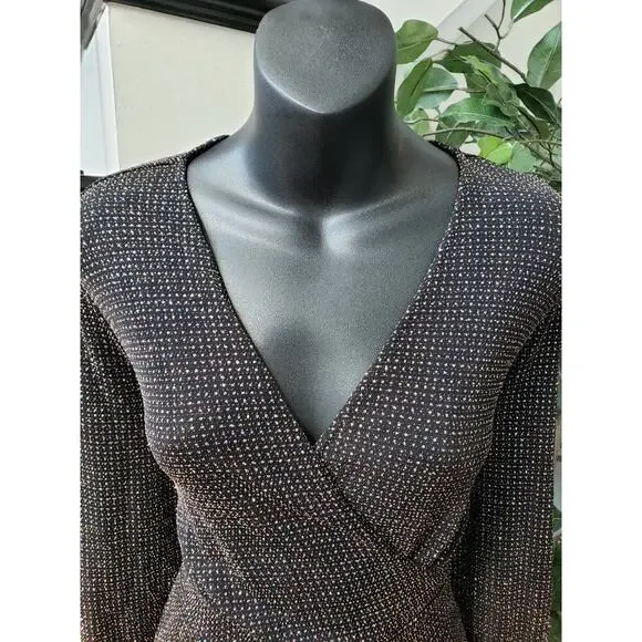 Dorothy Perkins Romper Womens Size 10 Black Glitter Long Sleeve Wrap V Neck - Picture 11 of 12